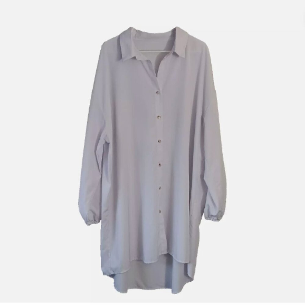 No Tag  4XL White Button Up‎ Long Sleeve Dress Polyester Spandex Collared D20